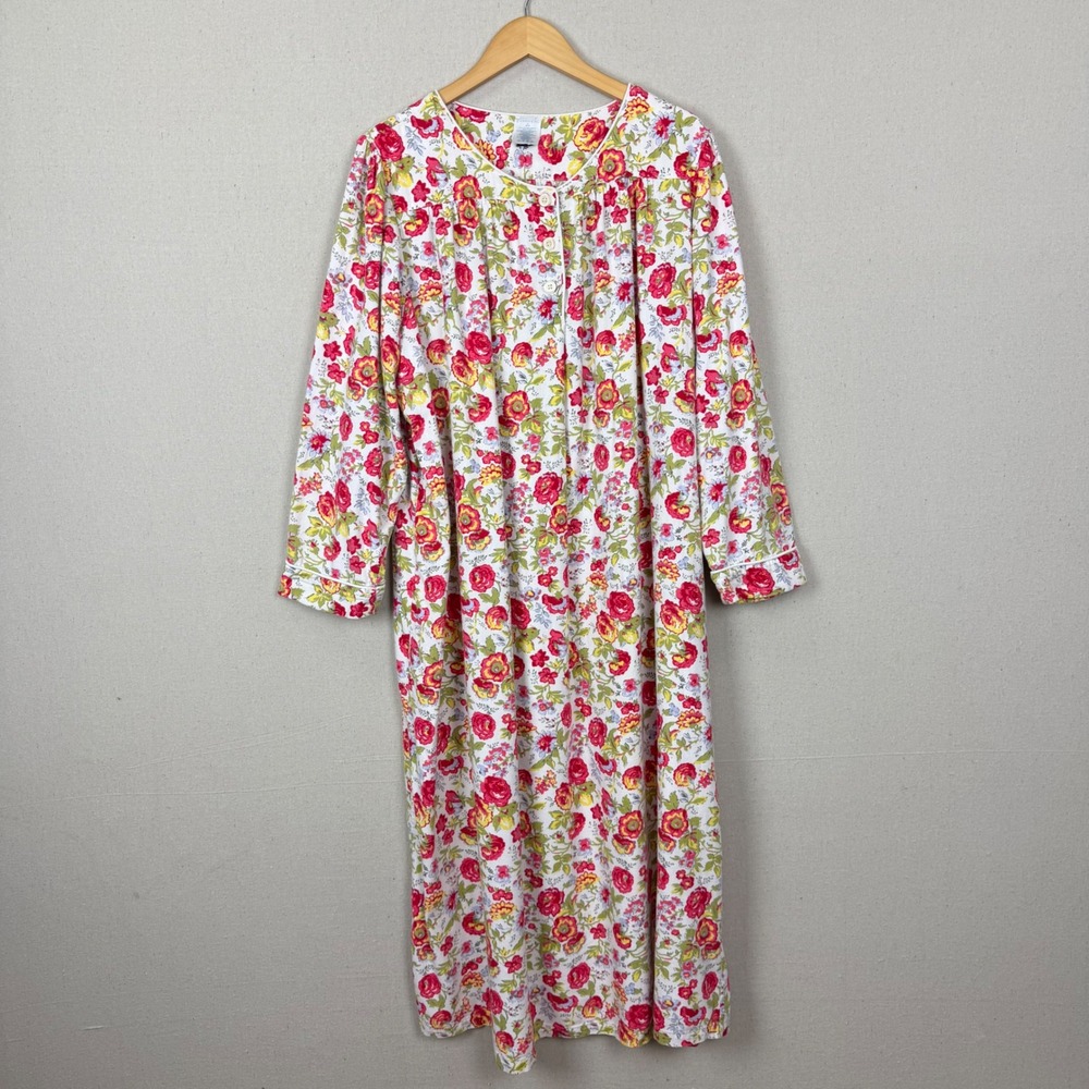 Lands End Floral Flannel Nightgown XL 18-20 Cotton Long Sleeve Cottagecore - Picture 3 of 14